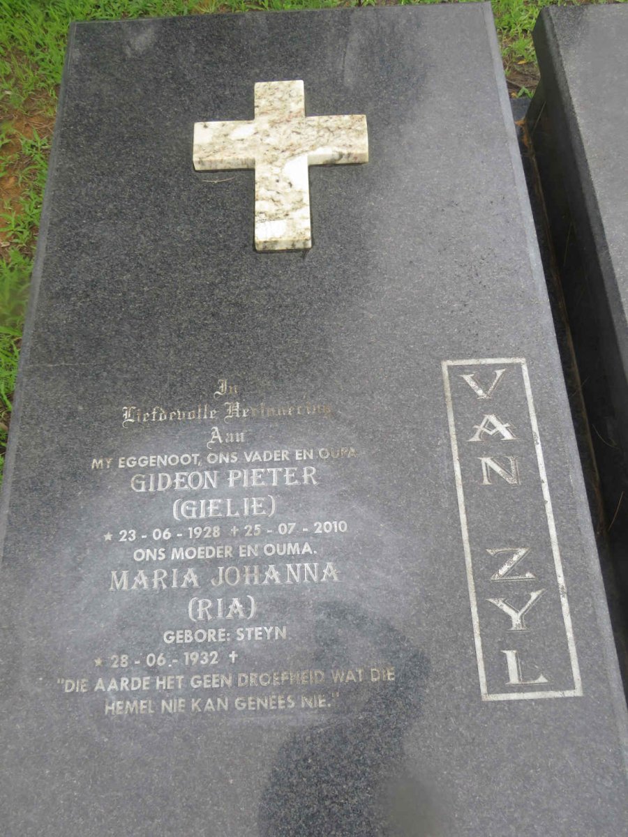 ZYL Gideon Pieter, van 1928-2010 &amp; Maria Johanna STEYN 1932-