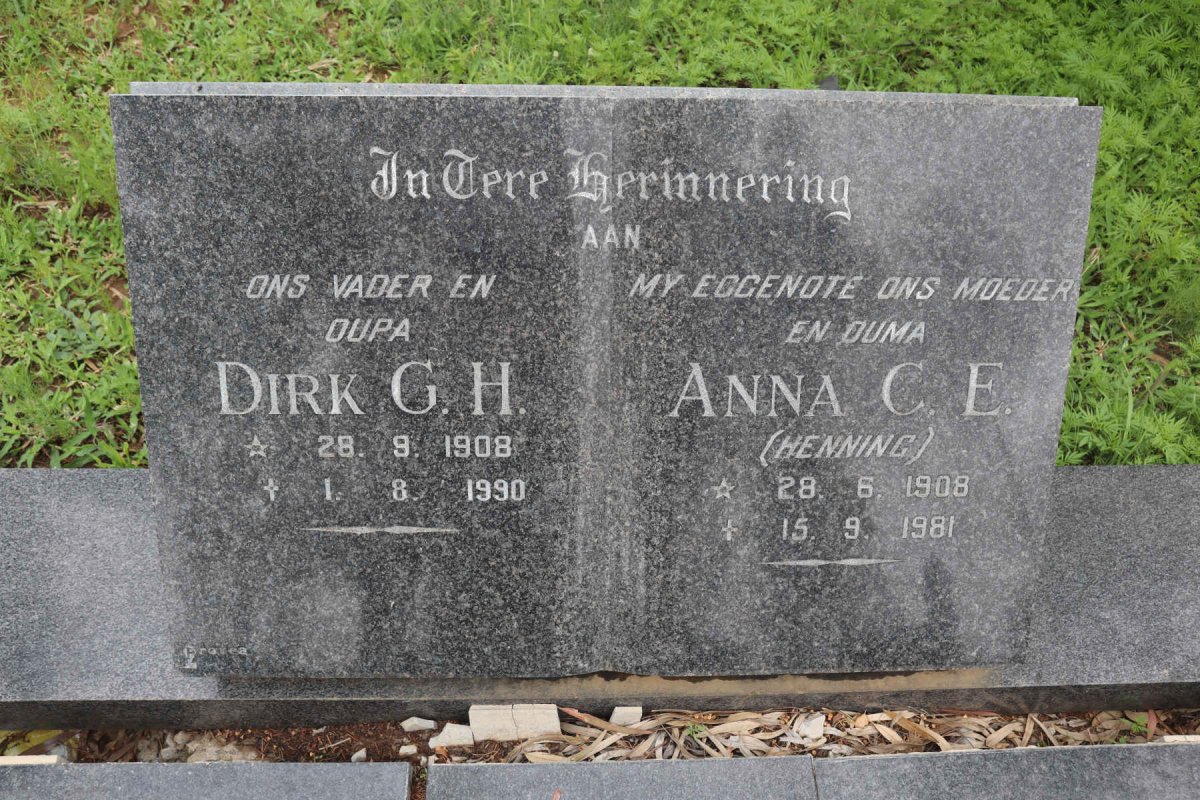 ZYL Dirk G.H., van 1908-1990 &amp;  Anna C.E. HENNNING 1908-1981
