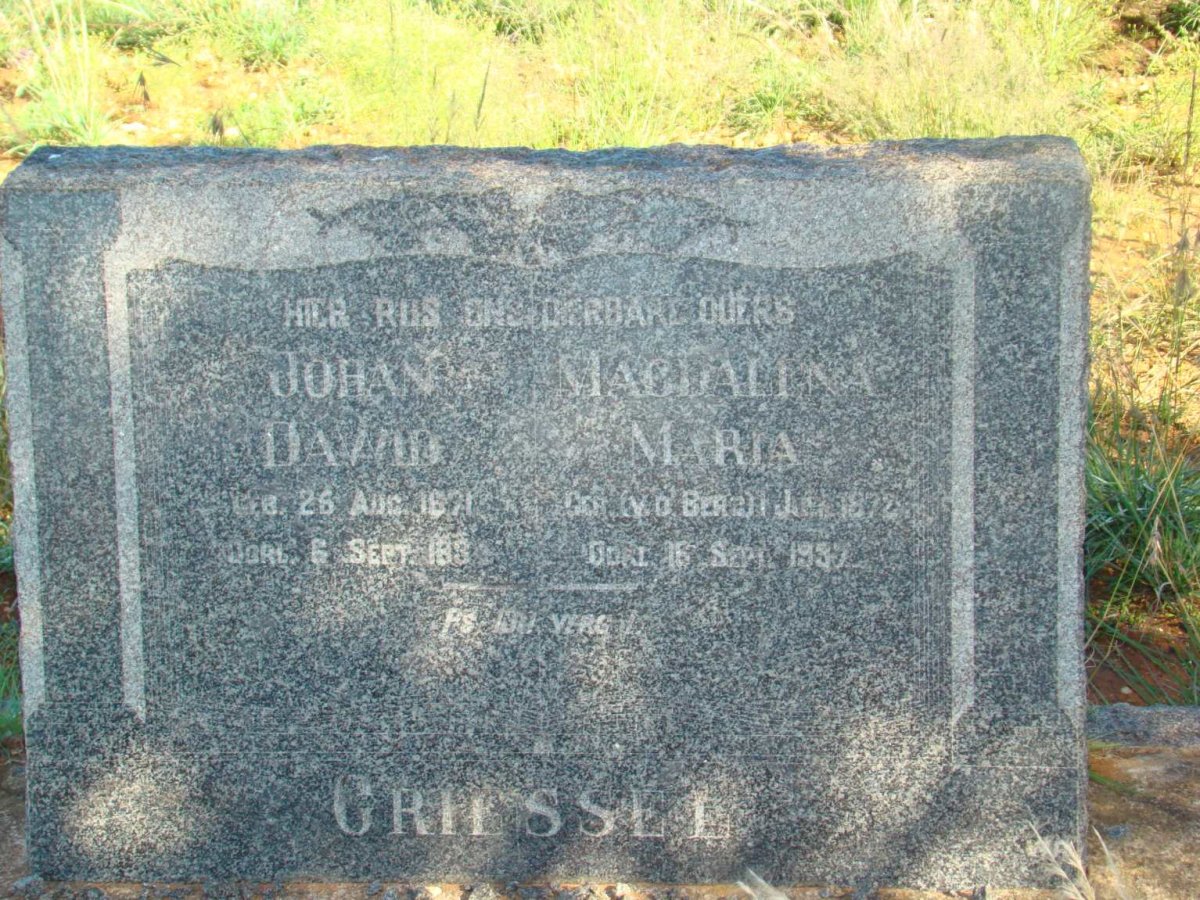 GRIESSEL Johan David 1871-1934 &amp; Magdalena Maria V.D. BERG 1872-1937