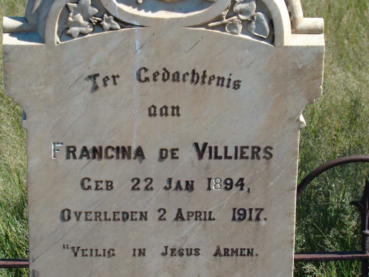 VILLIERS Francina, de 1894-1917