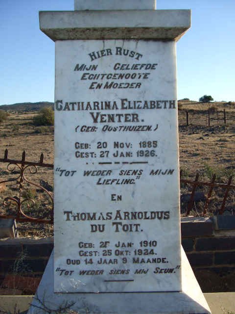 VENTER Catharina Elizabeth nee OOSTHUIZEN 1885-1926 :: VENTER Thomas Arnoldus du Toit 1910-1924 