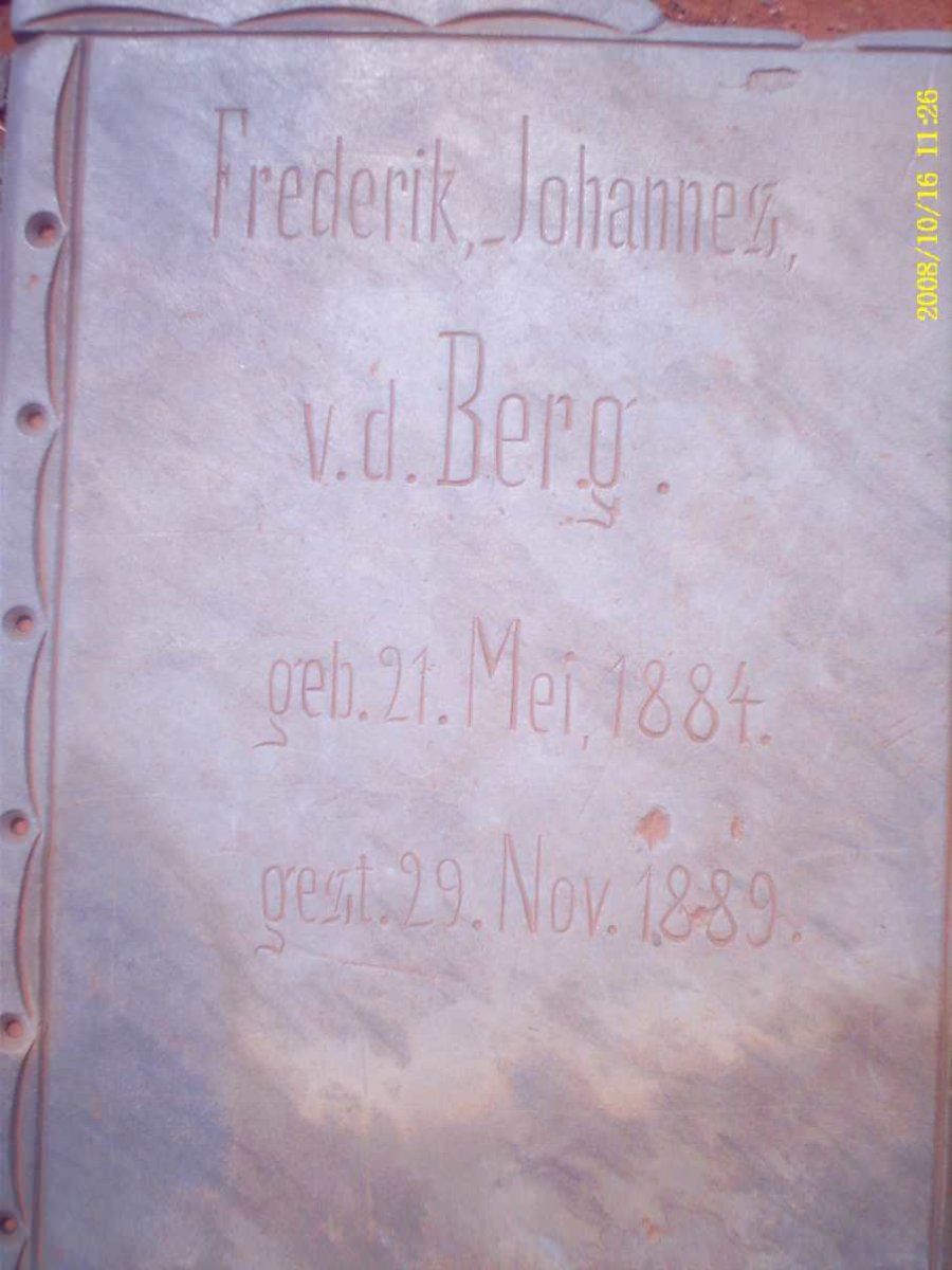 BERG Frederik Johannes, v.d.  1884-1889