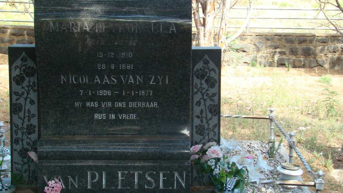 PLETSEN Nicolaas Van Zyl, van 1906-1977 &amp; Maria Petronella JACOBS 1910-1961