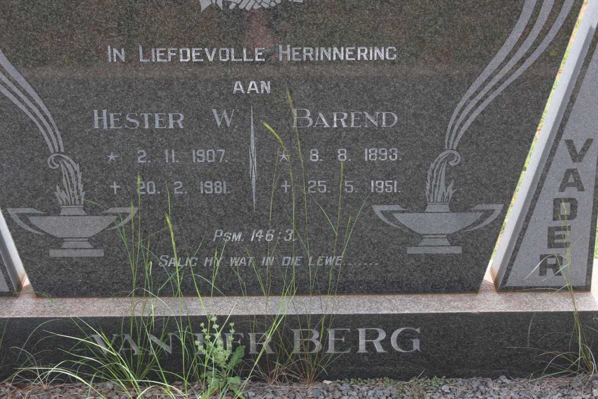 BERG Barend, van der 1893-1951 &amp; Hester W. 1907-1981