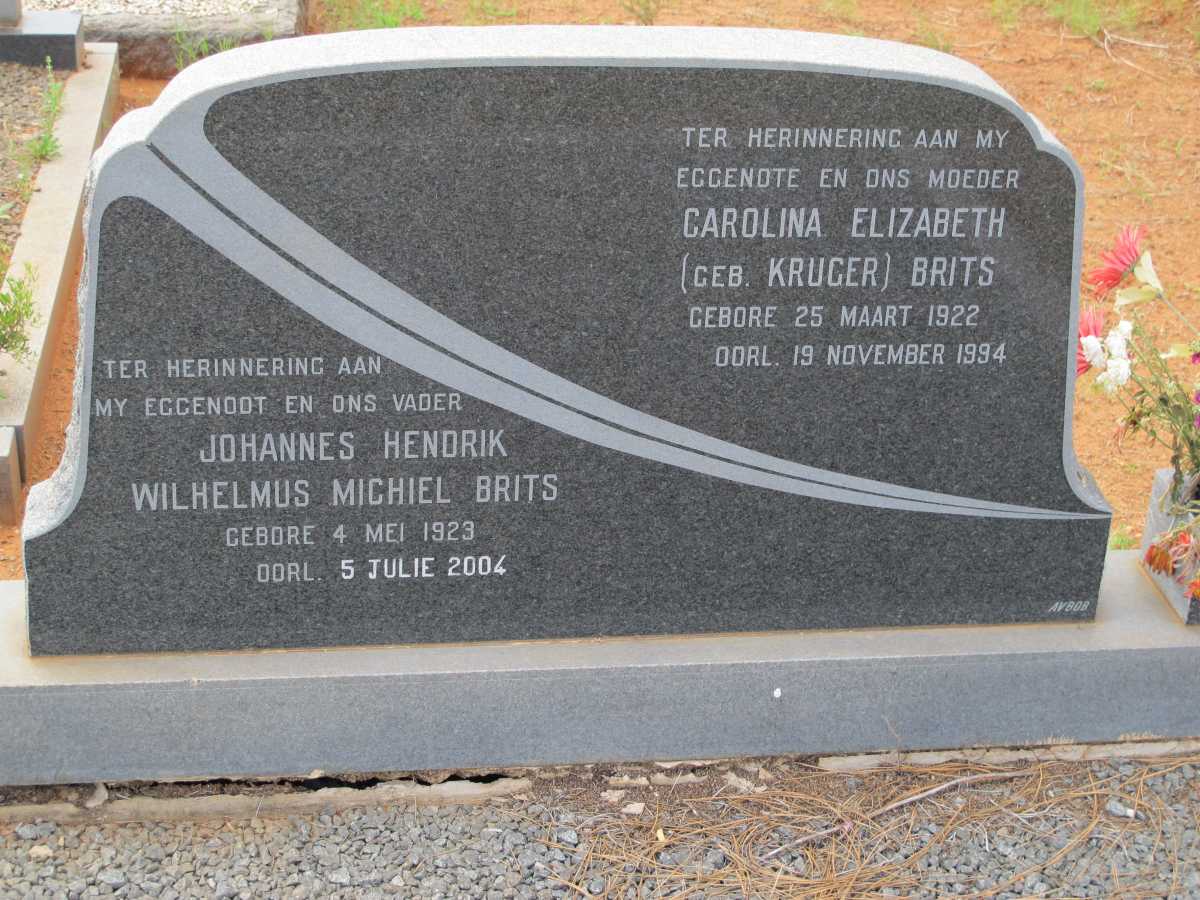 BRITS Johannes Hendrik Wilhelmus Michiel 1923-2004 &amp; Carolina Elizabeth KRUGER 1922-1994