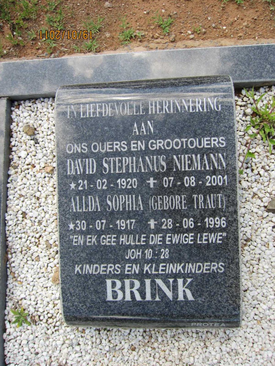 BRINK David Stephanus Niemann 1920-2001 &amp; Alida Sophia TRAUT 1917-1996