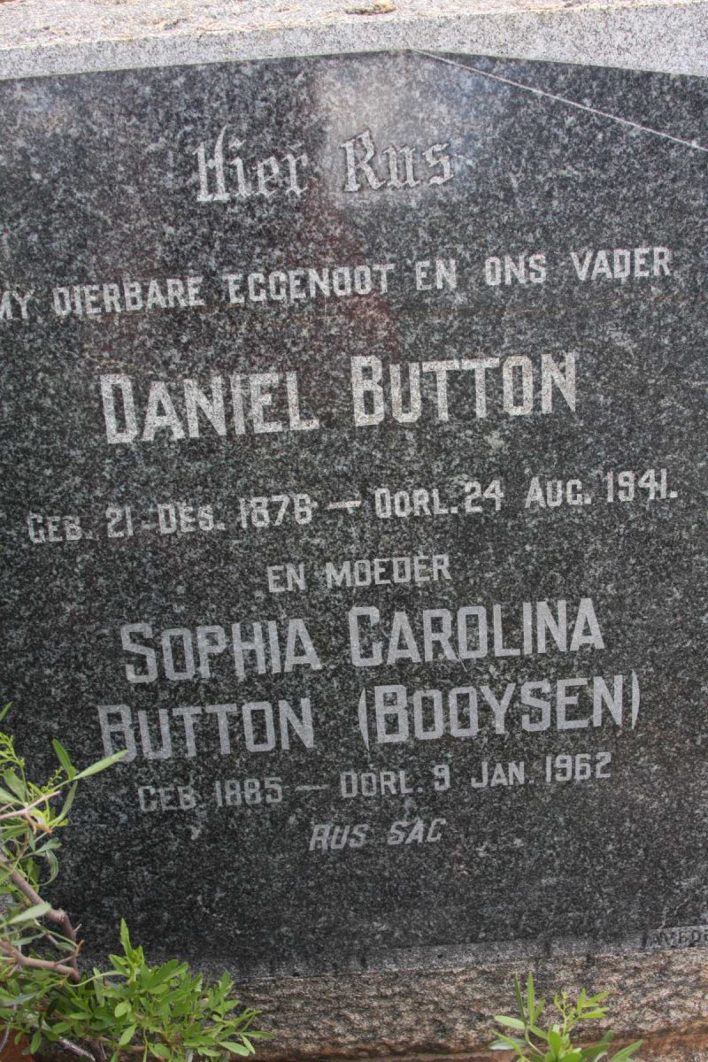 BUTTON Daniel 1876-1941 &amp; Sophia Carolina BOOYSEN 1885-1962