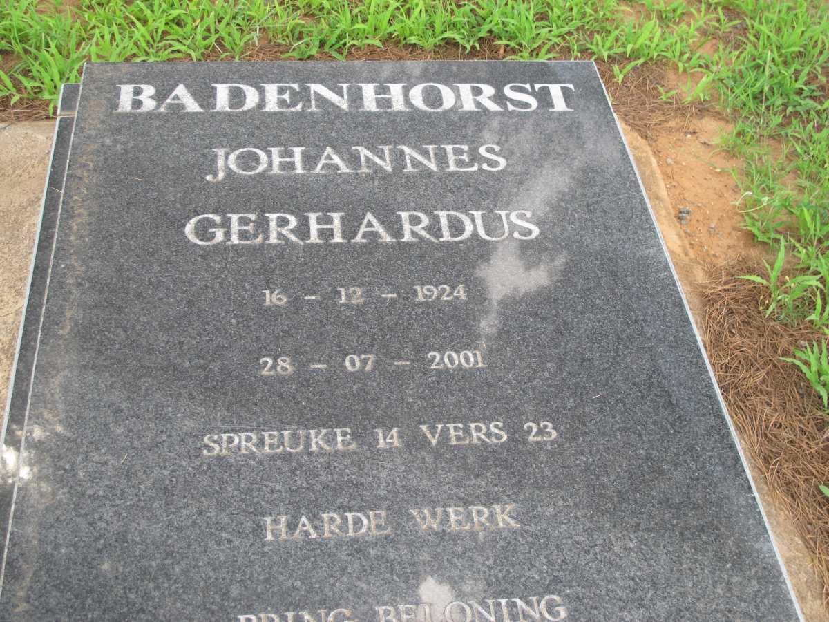 BADENHORST Johannes Gerhardus 1924-2001