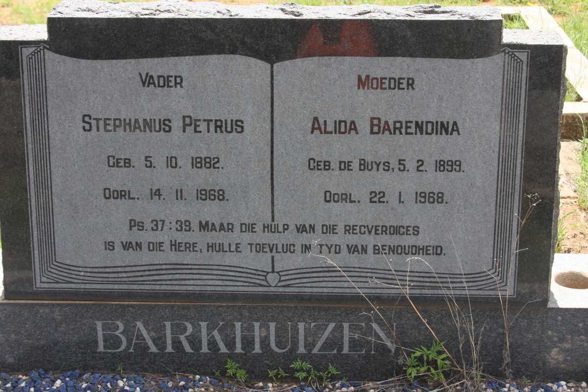 BARKHUIZEN Stephanus Petrus 1882-1968 &amp; Alida Barendina DE BUYS 1899-1968