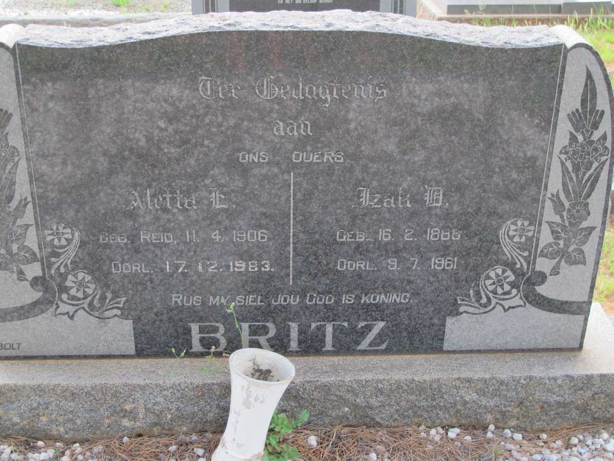 BRITZ Izak D. 1888-1961 &amp; Aletta E. REID 1906-1983