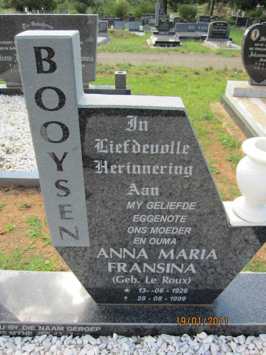 BOOYSEN Anna Maria Fransina nee LE ROUX 1926-1999
