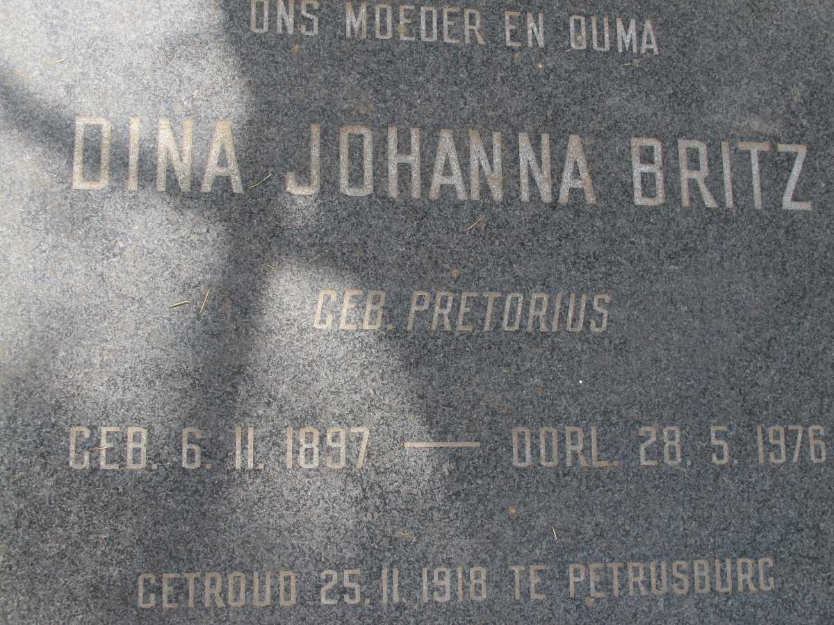 BRITZ Dina Johanna nee PRETORIUS 1897-1976