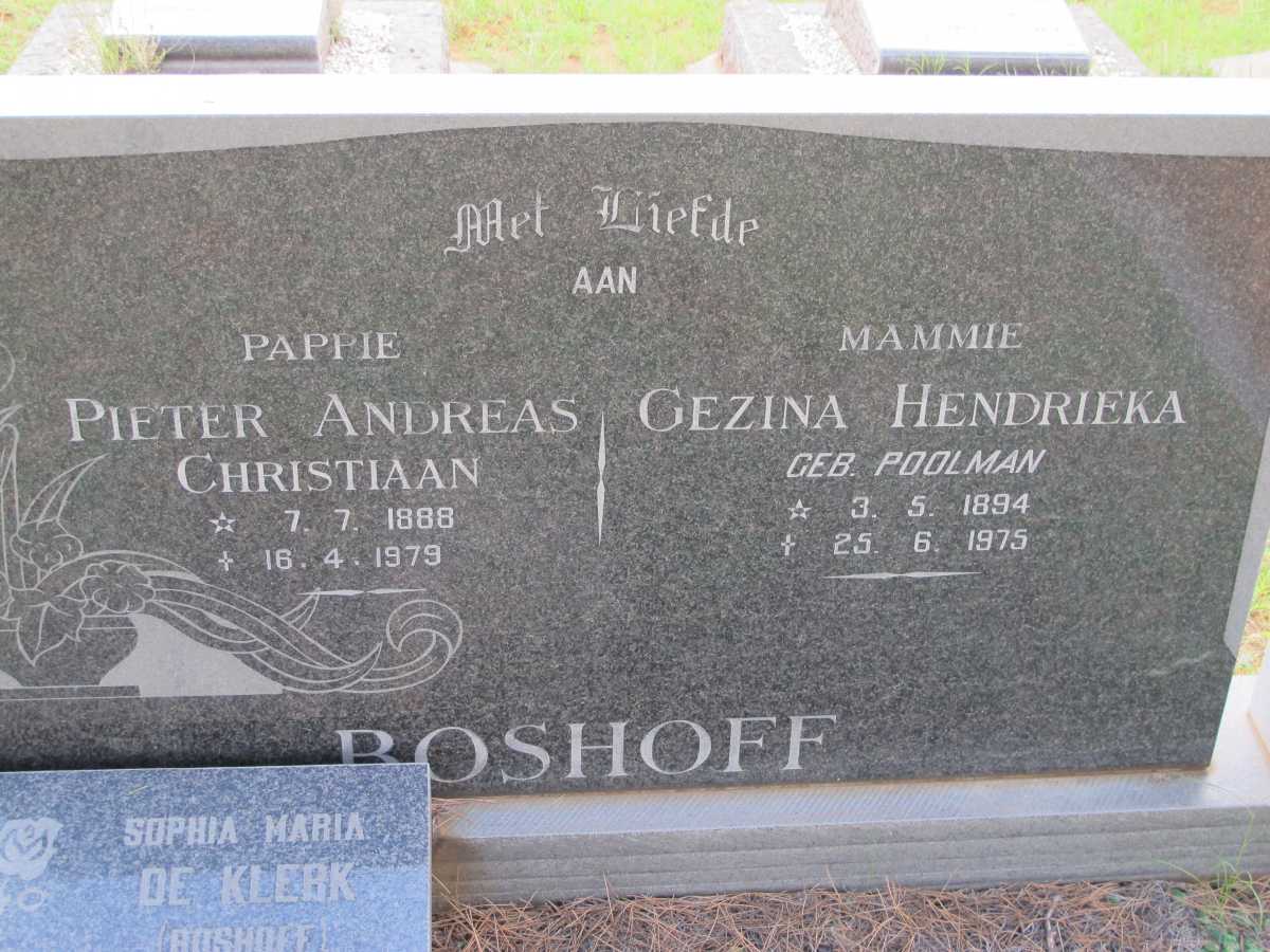 BOSHOFF Pieter Andreas Christiaan 1888-1979 &amp; Gezina Hendrieka POOLMAN 1894-1975