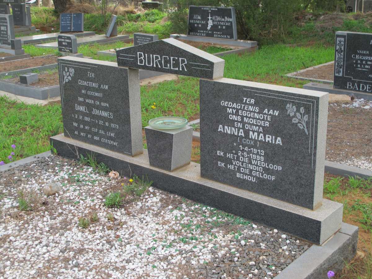 BURGER Daniel Johannes 1912-1979 &amp; Anna Maria COX 1913-1999