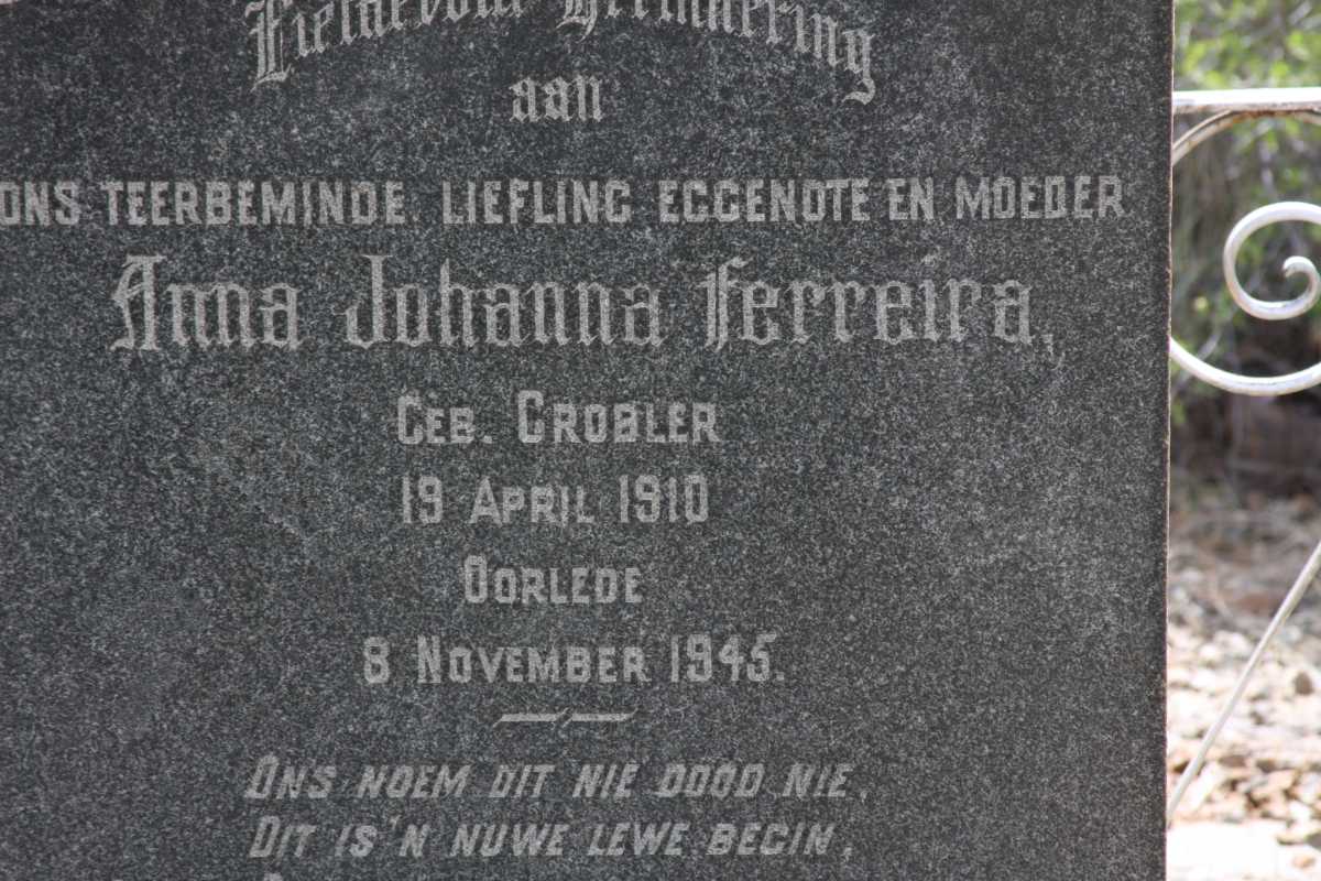 FERREIRA Anna Johanna nee GROBLER 1910-1945