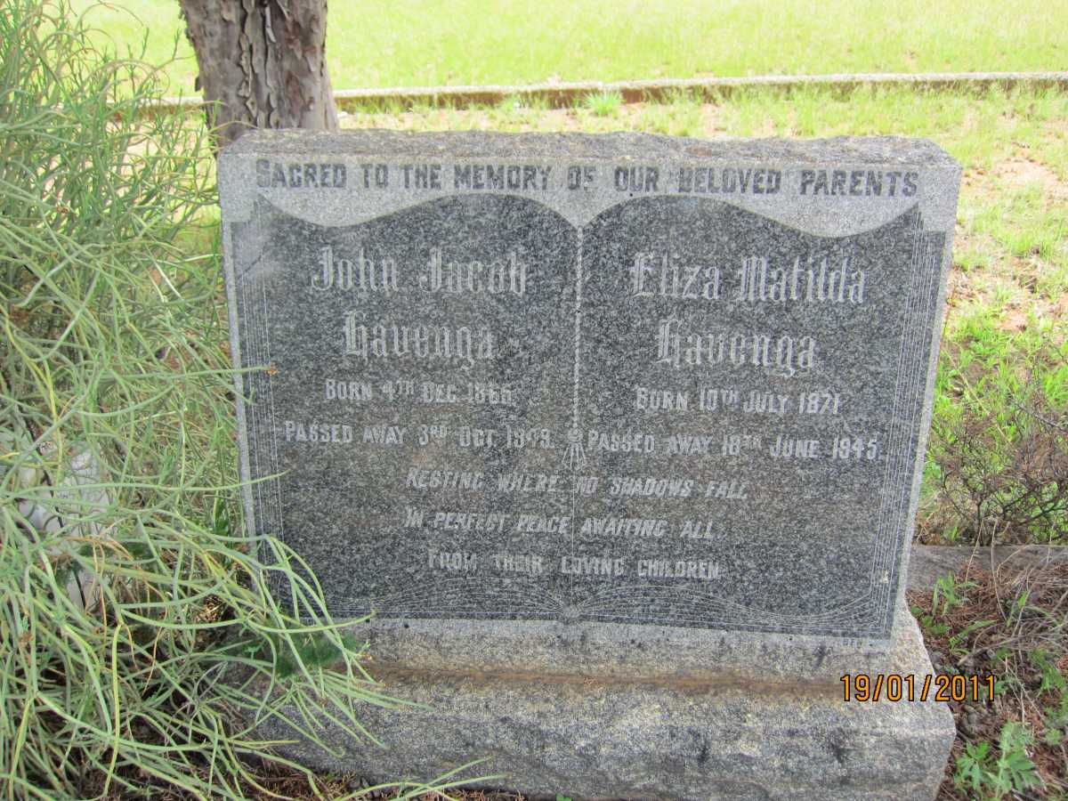 HAVENGA John Jacob 1866-19?9 &amp; Eliza Matilda 1871-1945