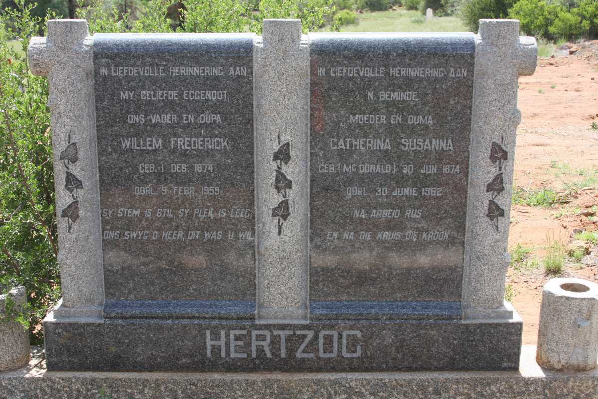HERTZOG Willem Frederick 1874-1959 &amp; Catherina Susanna McDONALD 1874-1962