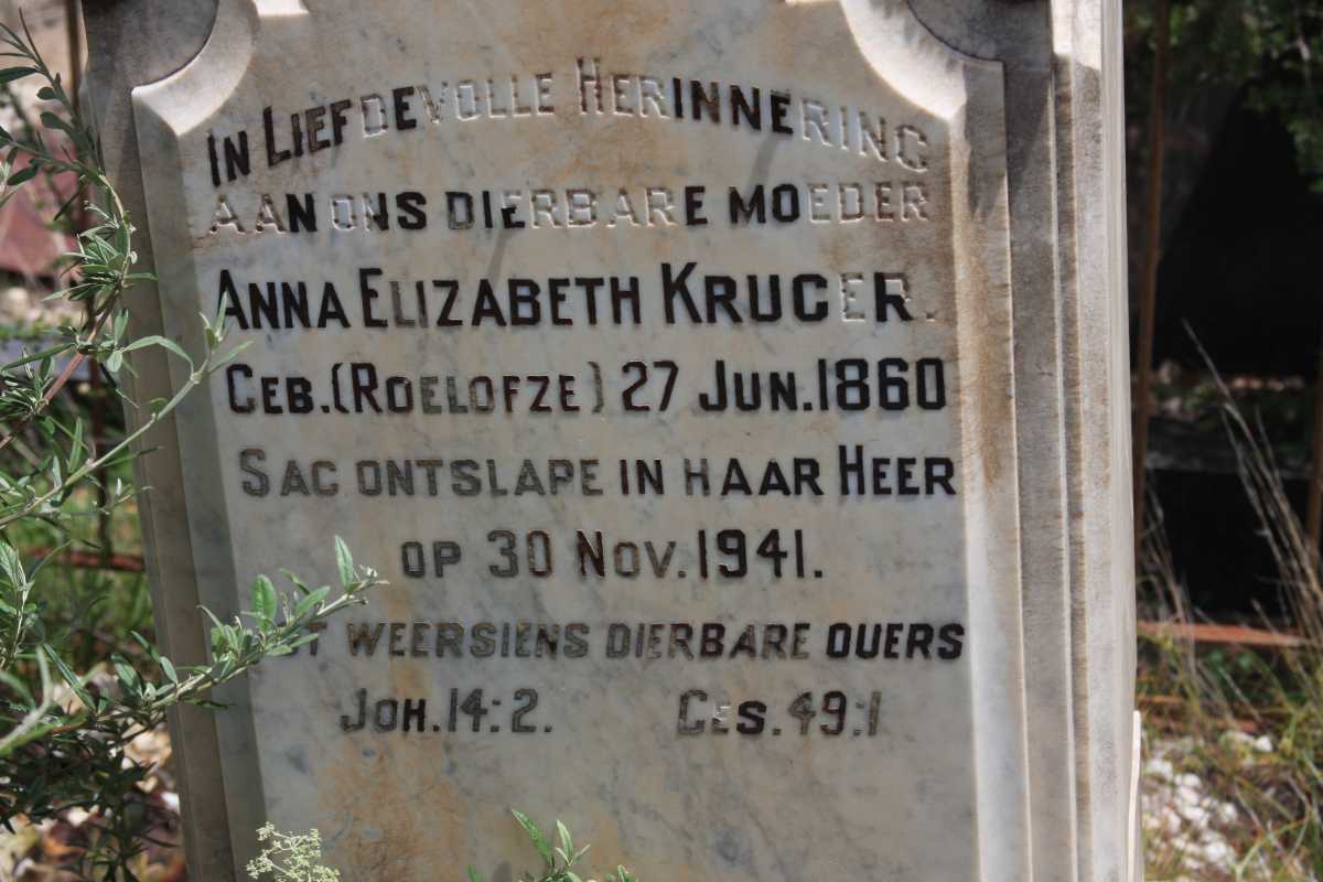 KRUGER Anna Elizabeth nee ROELOFZE 1860-1941
