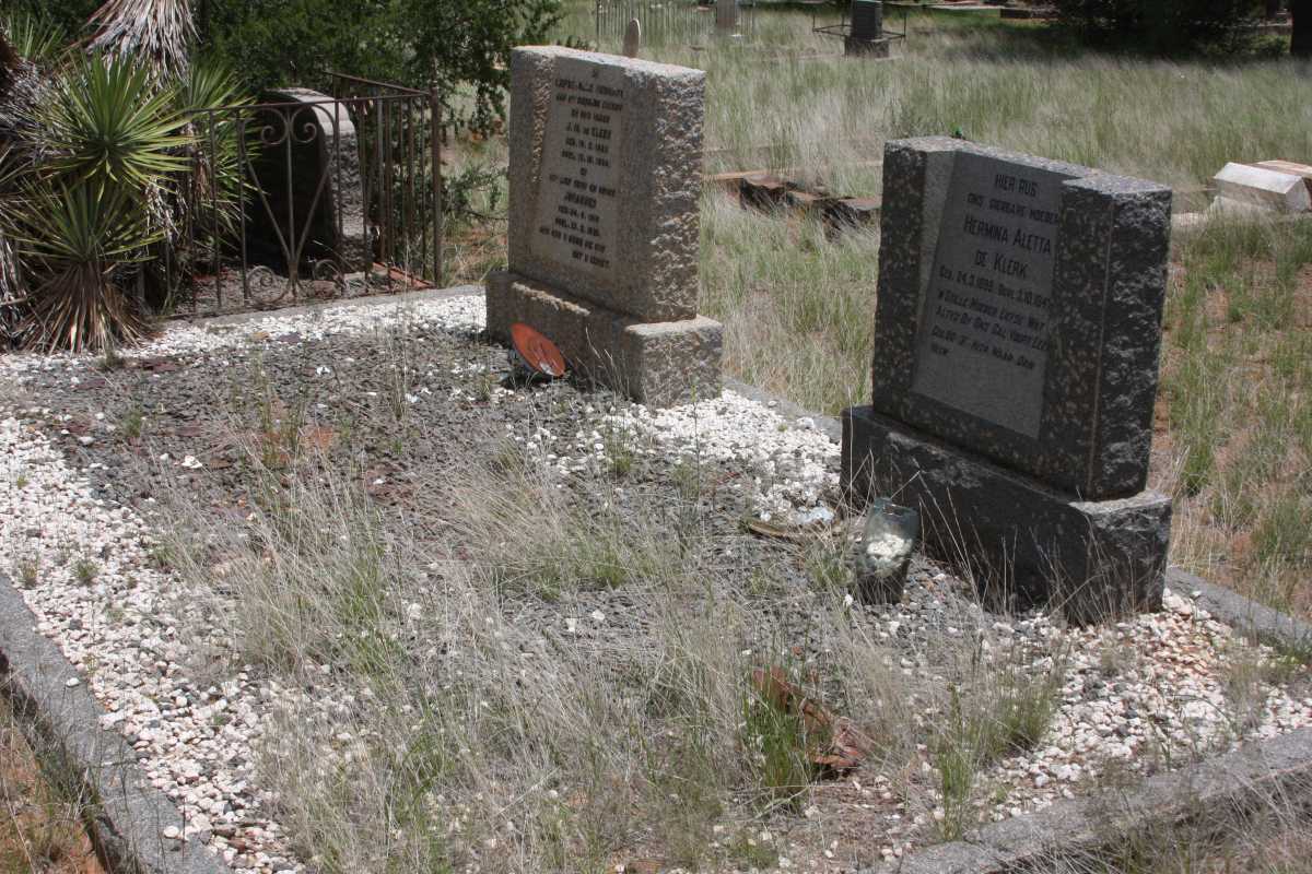 KLERK J.H., de 1882-1934 :: DE KLERK Johannes 1919-1920 :: DE KLERK Hermina Aletta 1899-1947