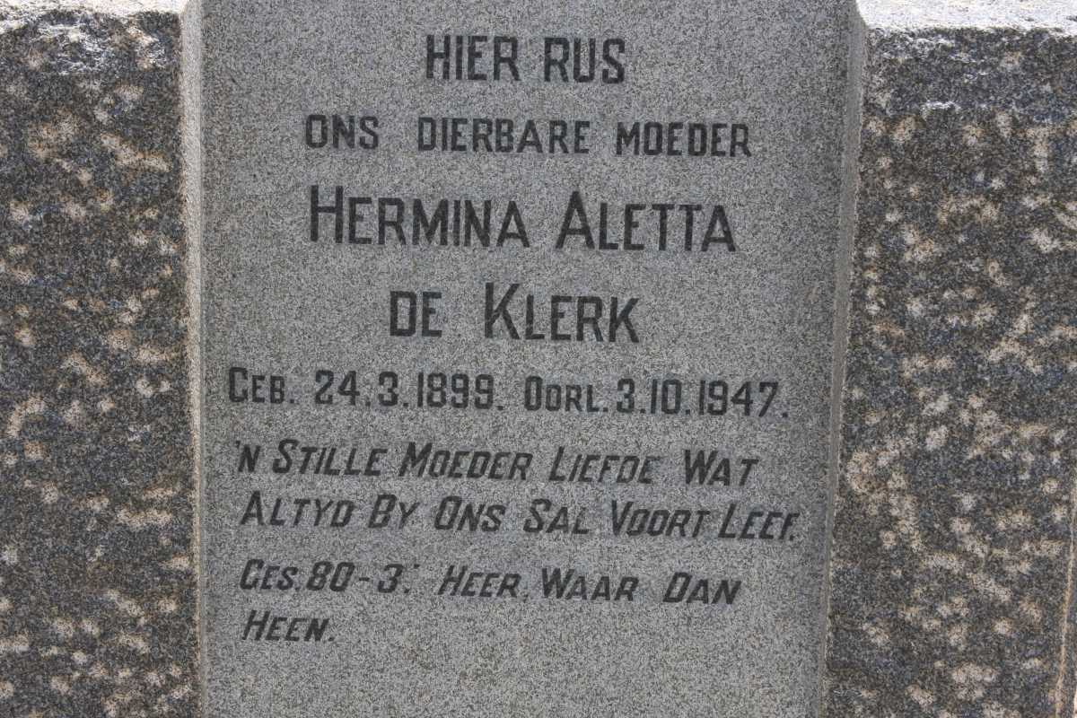 KLERK Hermina Aletta, de 1899-1947
