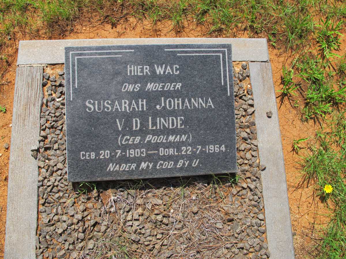 LINDE Susarah Johanna, van der nee POOLMAN 1903-1964
