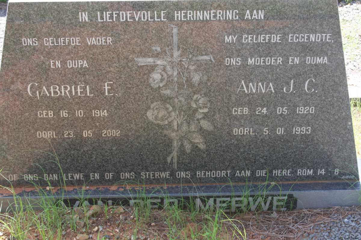 MERWE Gabriël E., van der 1914-2002 &amp; Anna J.C. 1920-1993