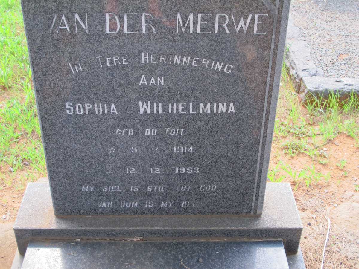 MERWE Sophia Wilhelmina, van der nee DU TOIT 1914-1983