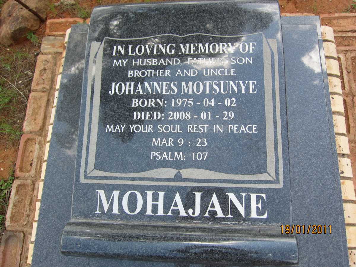 MOHAJANE Johannes Motsunye 1975-2008