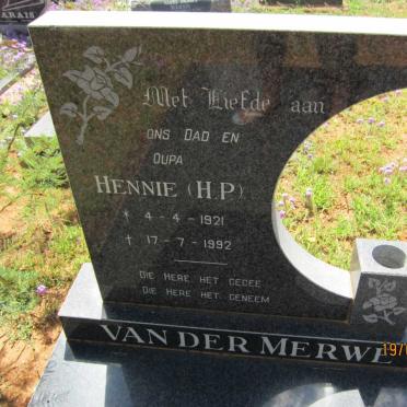 MERWE H.P., v.d. 1921-1992
