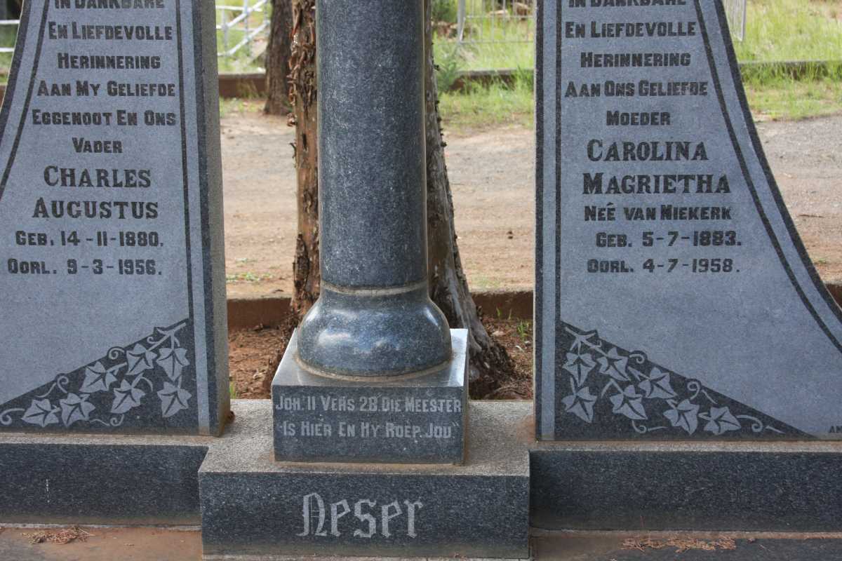 NESER Charles Augustus 1880-1956 &amp; Carolina Magrietha VAN NIEKERK 1883-1958