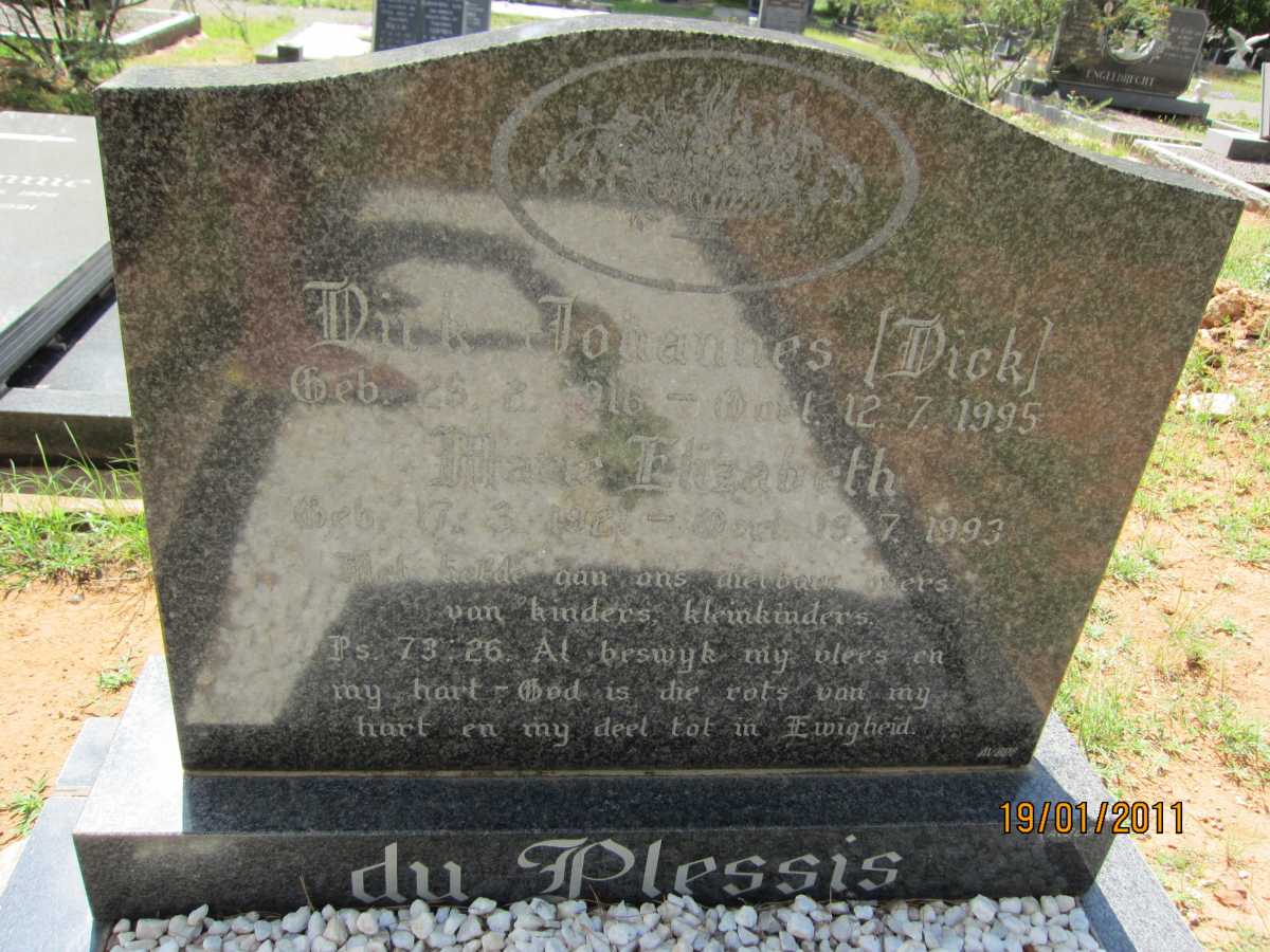 PLESSIS Dirk Johannes, du 1916-1995 &amp; Marie Elizabeth 1921-1993