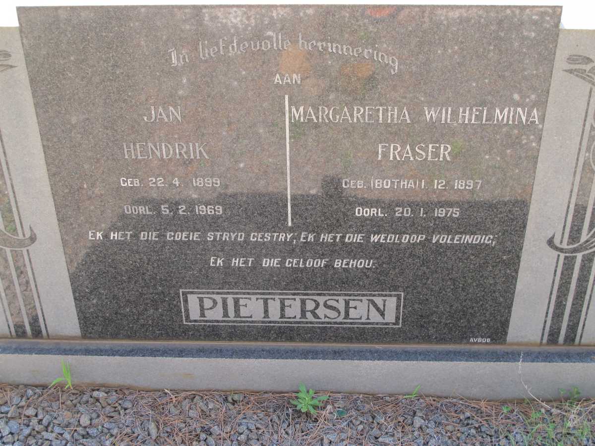 PIETERSEN Jan Hendrik 1899-1969 &amp; Margaretha Wilhelmina FRASER nee BOTHA formerly PIETERSEN 1897-1975