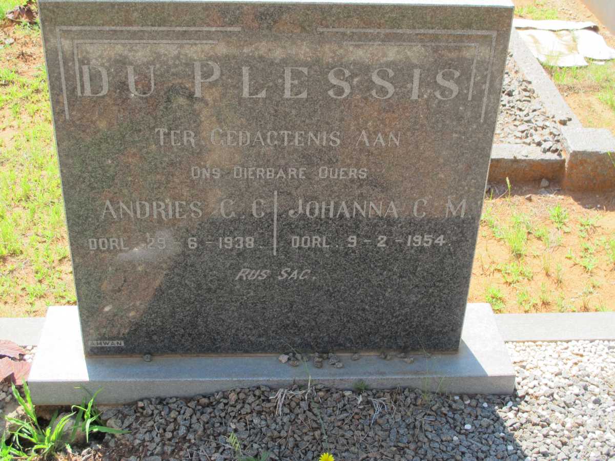 PLESSIS Andries G.C., du -1938 &amp; Johanna C.M. -1954