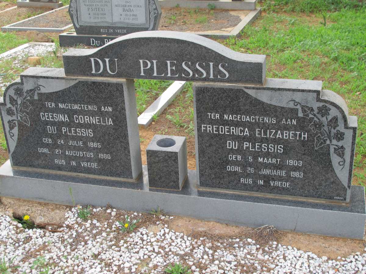 PLESSIS Geesina Cornelia, du 1885-1980 :: DU PLESSIS Frederica Elizabeth 1903-1983