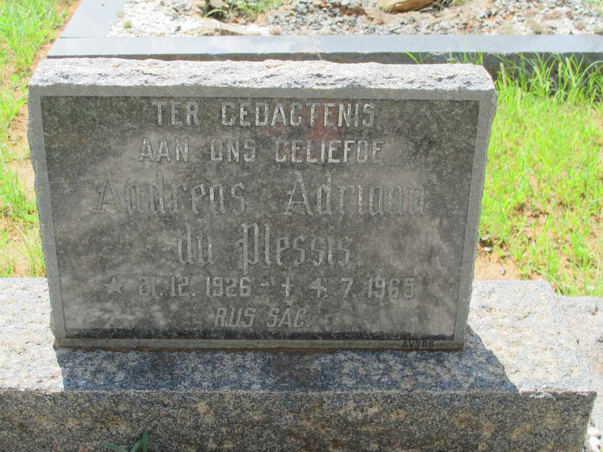 PLESSIS Andreas Adriaan, du 1926-1965