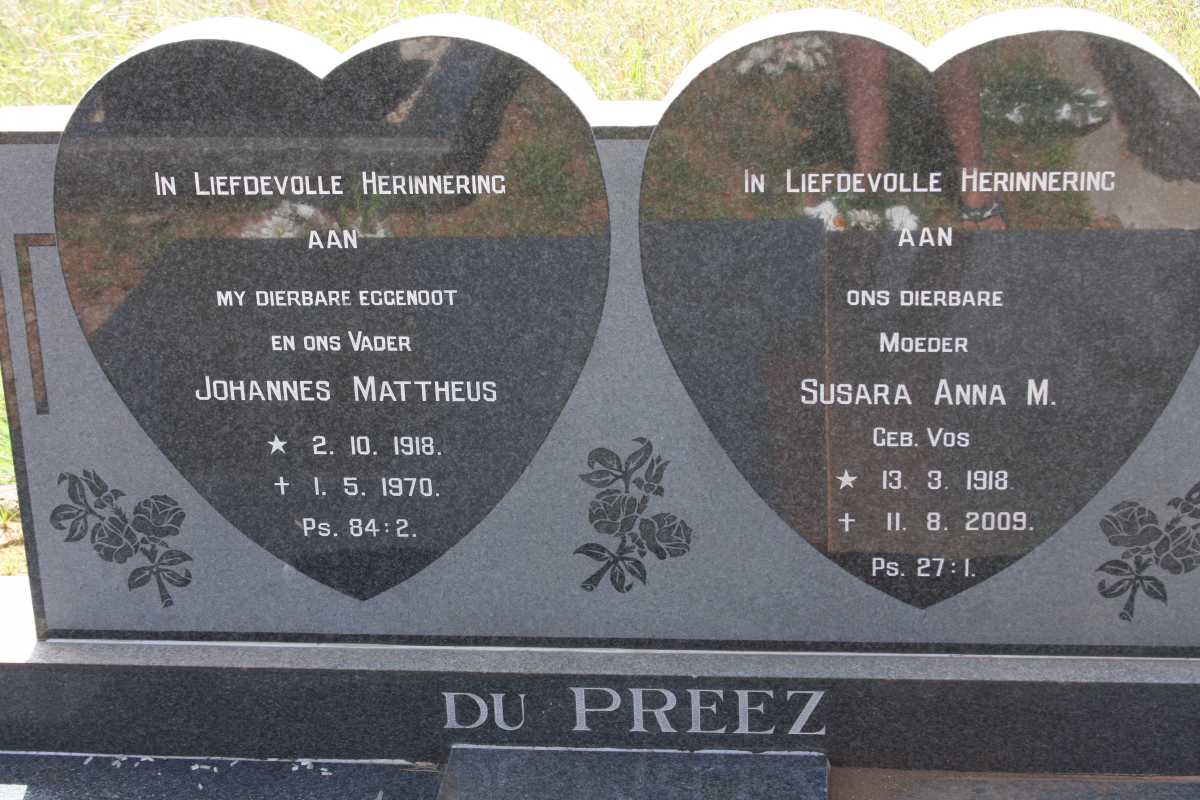 PREEZ Johannes Mattheus, du 1918-1970 &amp; Susara Anna M. VOS 1918-2009