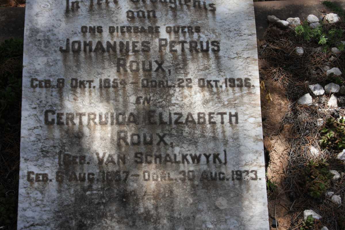 ROUX Johannes Petrus 1854-1936 &amp; Gertruida Elizabeth V. SCHALKWYK 1857-1933
