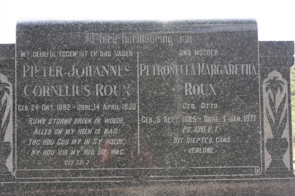 ROUX Pieter Johannes Cornelius 1882-19?0 &amp; Petronella Margaretha OTTO 188?-1977
