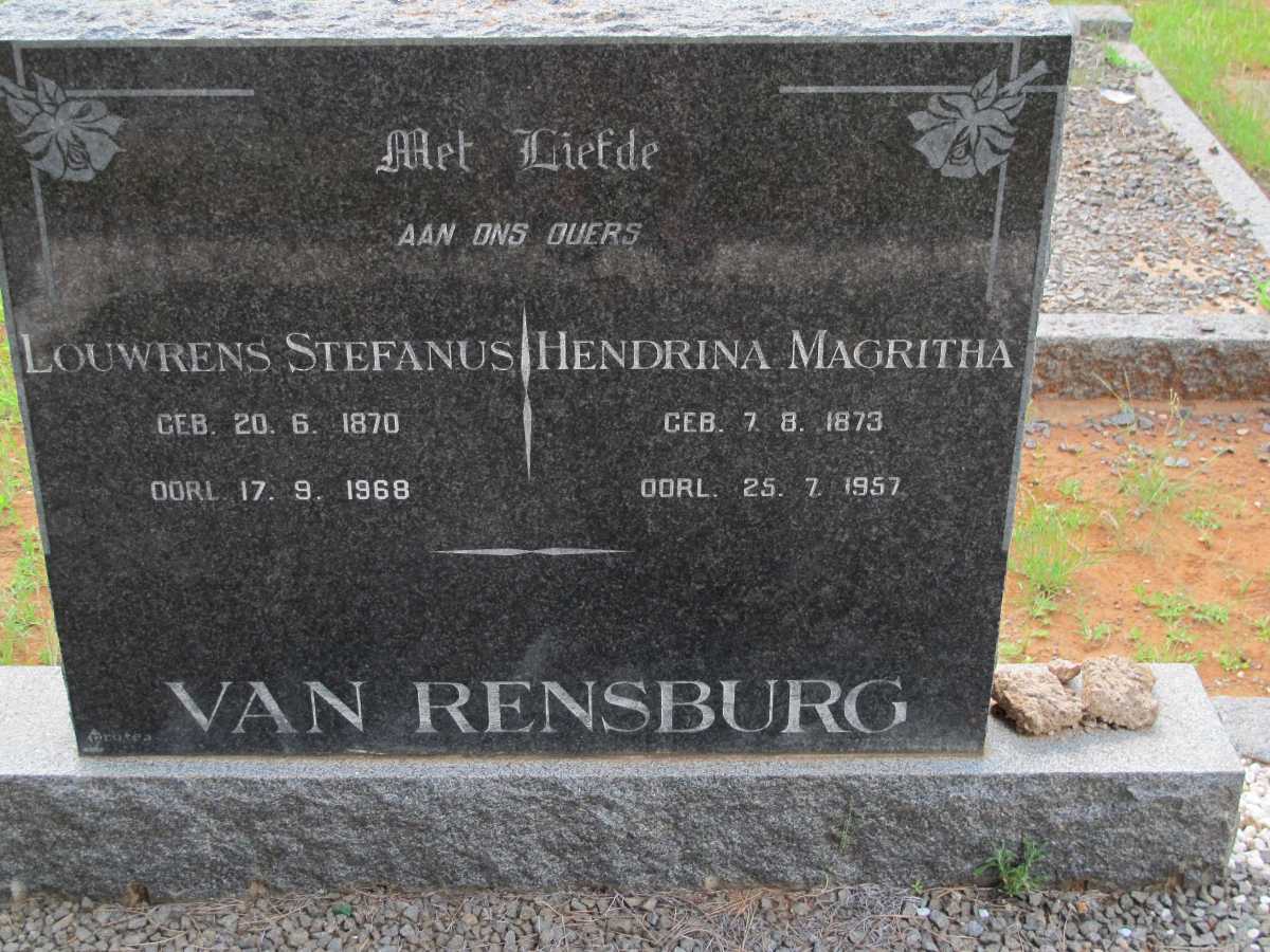 RENSBURG Louwrens Stefanus 1870-1968 &amp; Hendrina Magritha 1873-1957