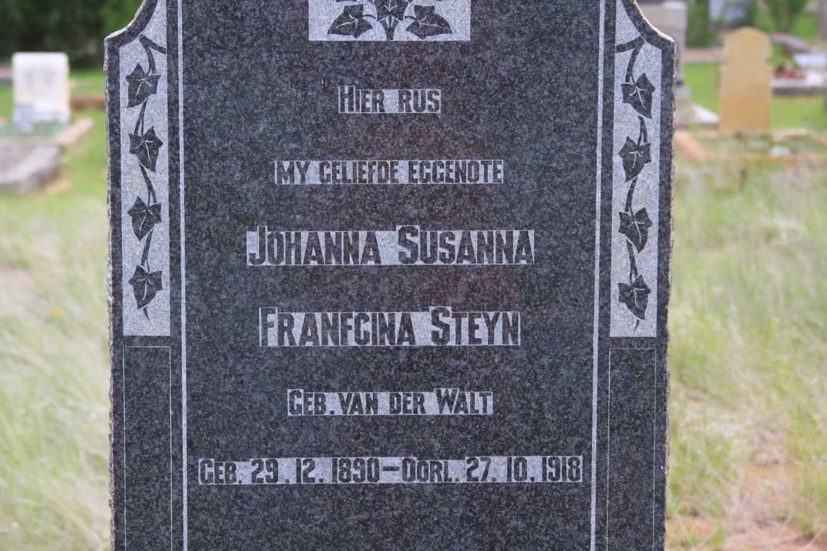 STEYN Johanna Susanna Franfcina nee V.D. WALT 1890-1918