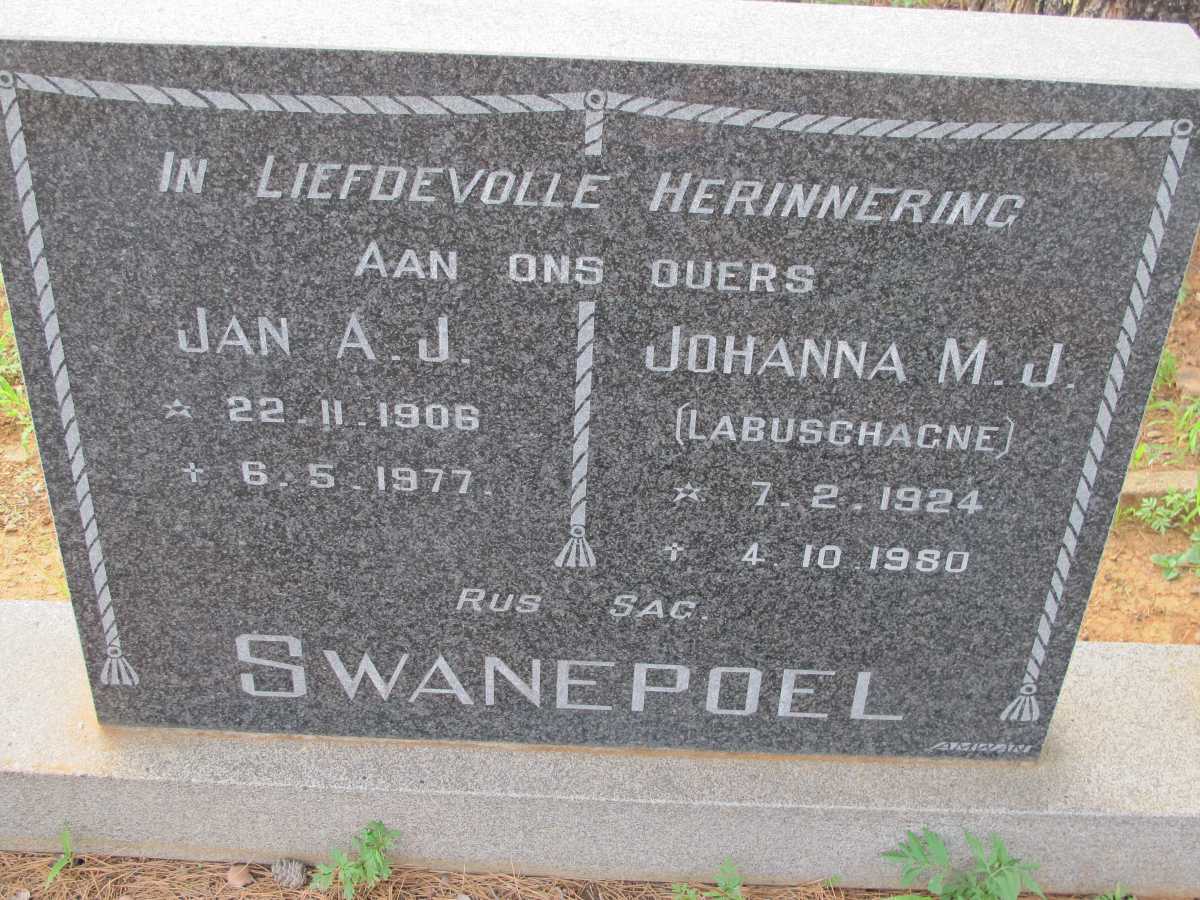 SWANEPOEL Jan A.J. 1906-1977 &amp; Johanna M.J. LABUSCHAGNE 1924-1980