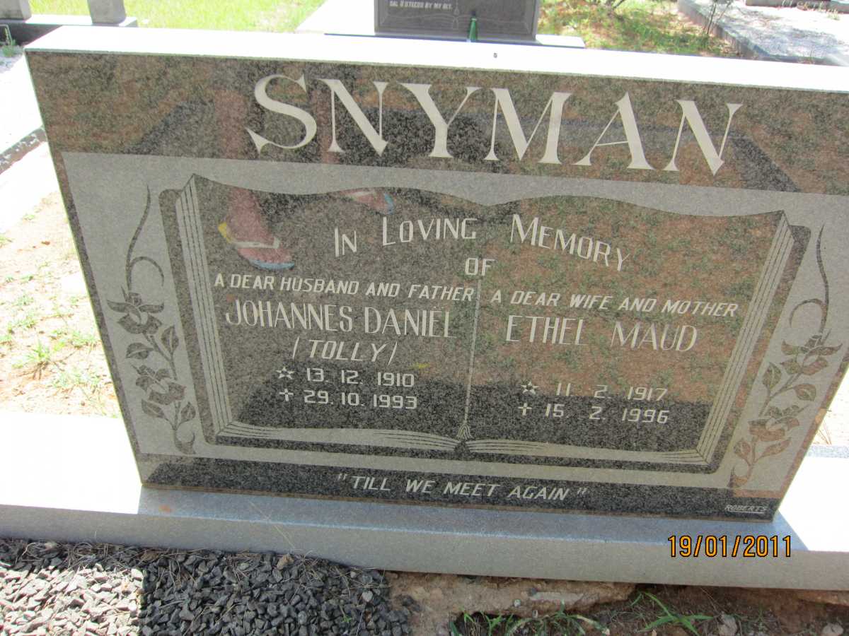 SNYMAN Johannes Daniel 1910-1993 &amp; Ethel Maud 1917-1996