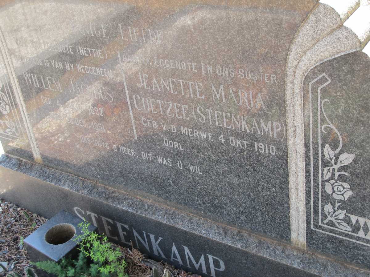STEENKAMP Willem Jacobus 1892-1951 &amp; Jeanette Maria COETZEE, formerly STEENKAMP nee VAN DER MERWE 1910-
