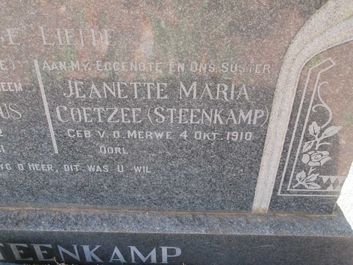 COETZEE Jeanette Maria formerly STEENKAMP nee VAN DER MERWE 1910-