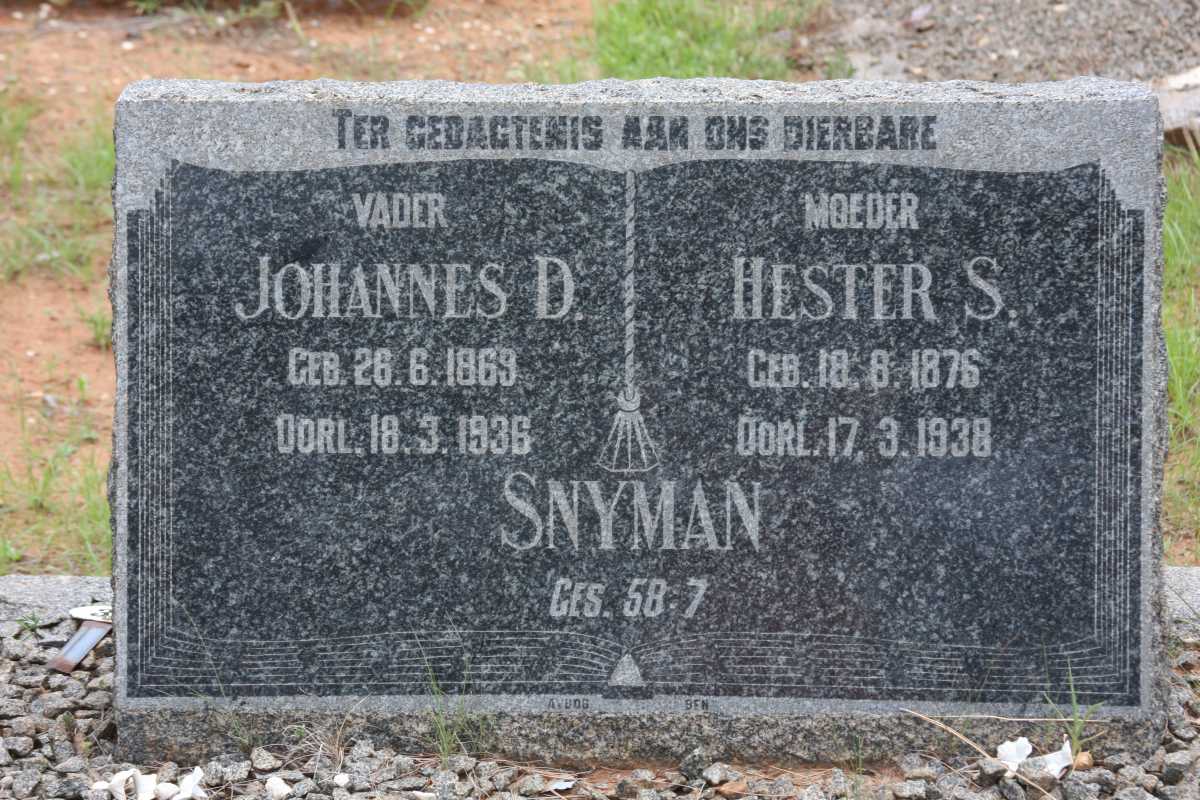 SNYMAN Johannes D. 1869-1936 &amp; Hester S. 1876-1938