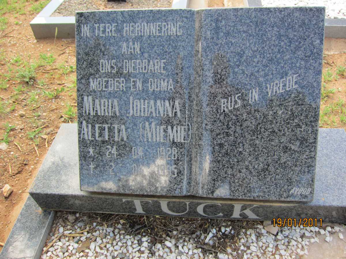 TUCK Maria Johanna Aletta 1928-1995