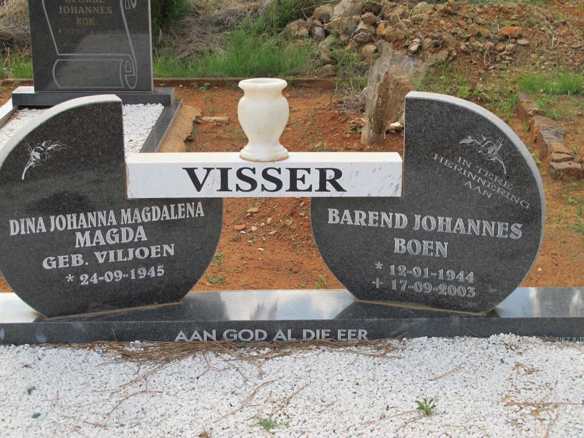 VISSER Barend Johannes Boen 1944-2003 &amp; Dina Johanna Magdalena nee VILJOEN 1945-