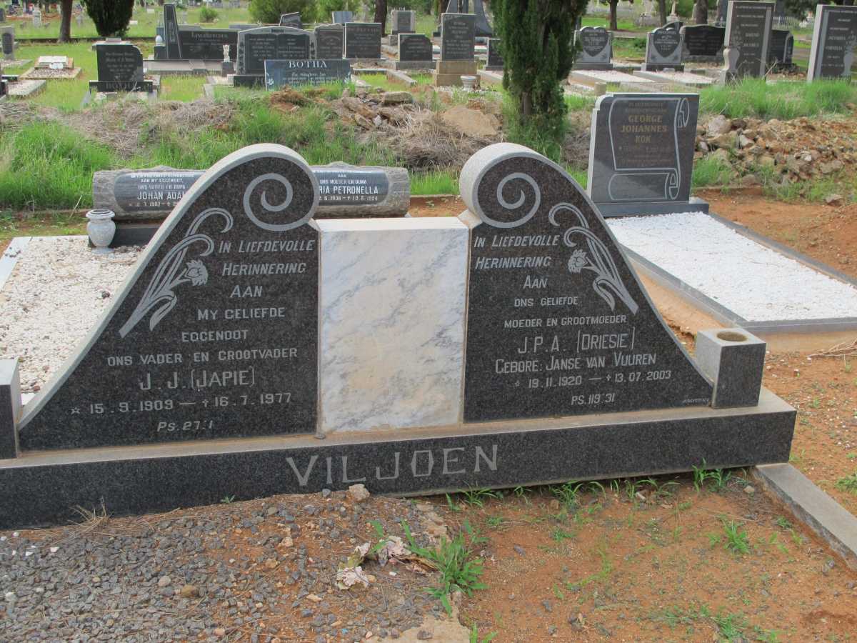 VILJOEN J.J. 1909-1977 &amp; J.P.A. nee JANSE VAN VUUREN 1920-2003