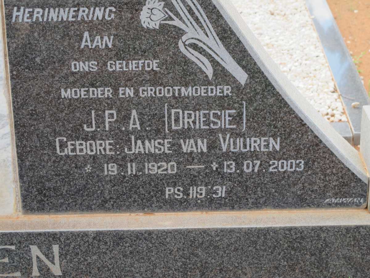 VILJOEN J.P.A. nee JANSE VAN VUUREN 1920-2003