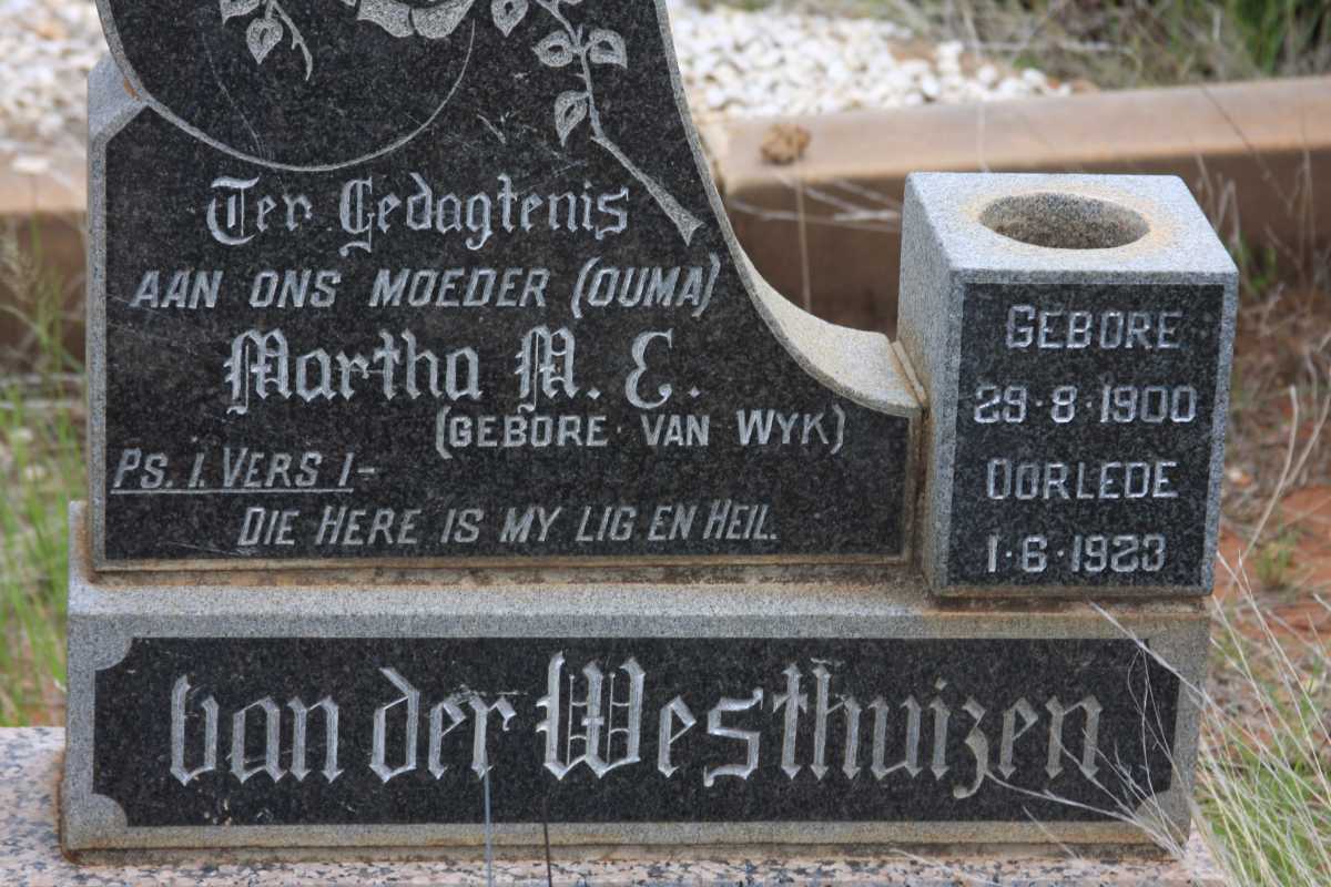 WESTHUIZEN Martha M.C., v.d. nee VAN WYK 1900-1923